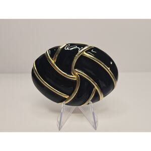Vintage 80s DAY LOR USA Black Gold Enameled Belt Buckle